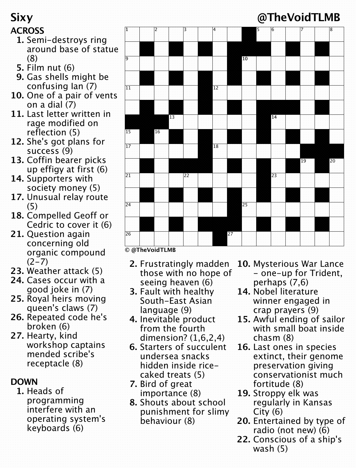 Sixy Cryptic Crossword TLMB
