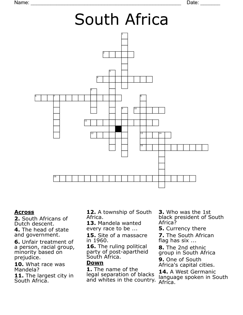 South Africa Crossword WordMint