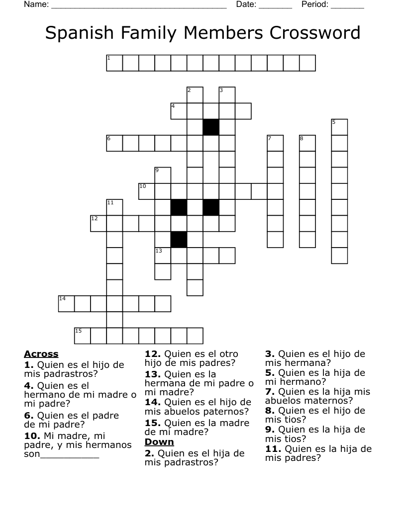 Spanish Family Members Crossword WordMint