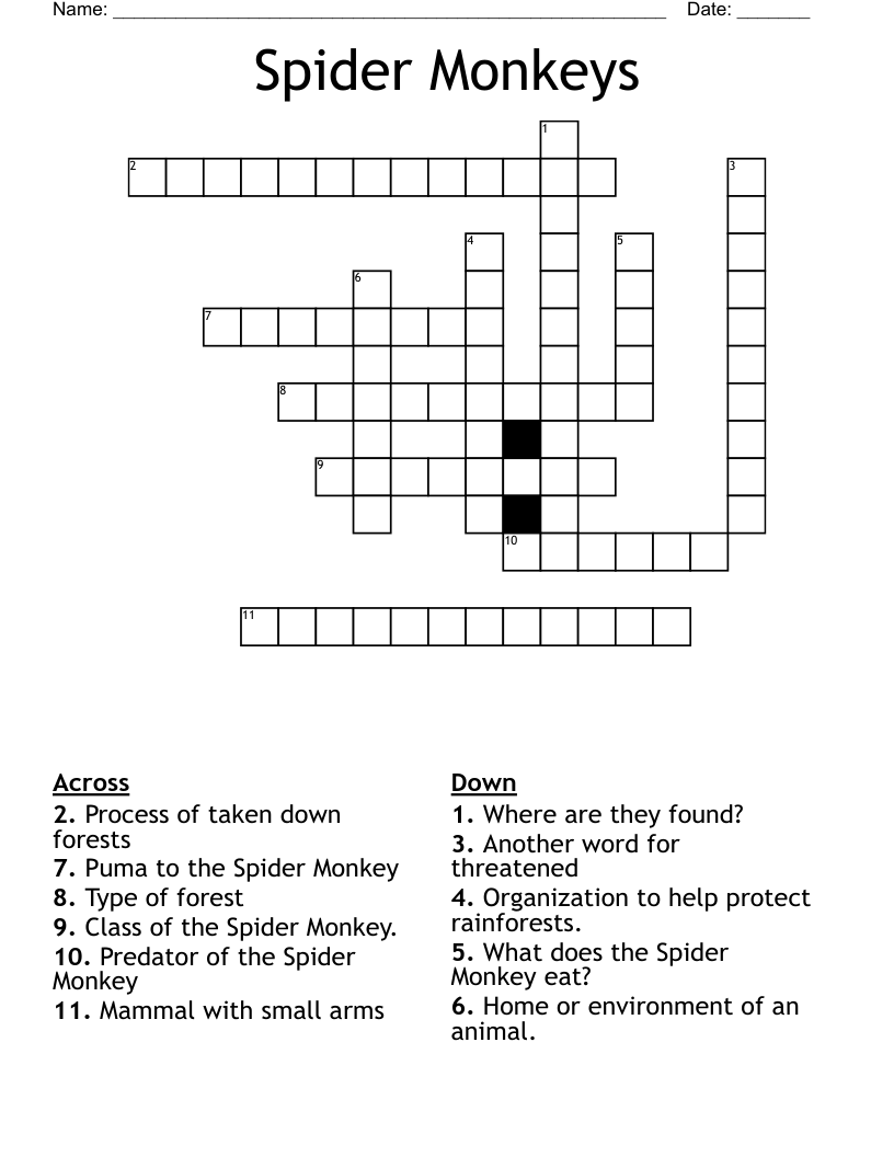 Spider Monkeys Crossword WordMint
