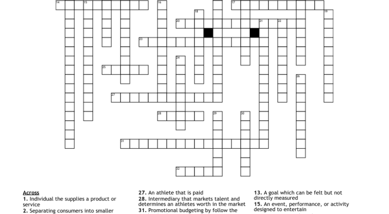 Sports Marketing Crossword WordMint