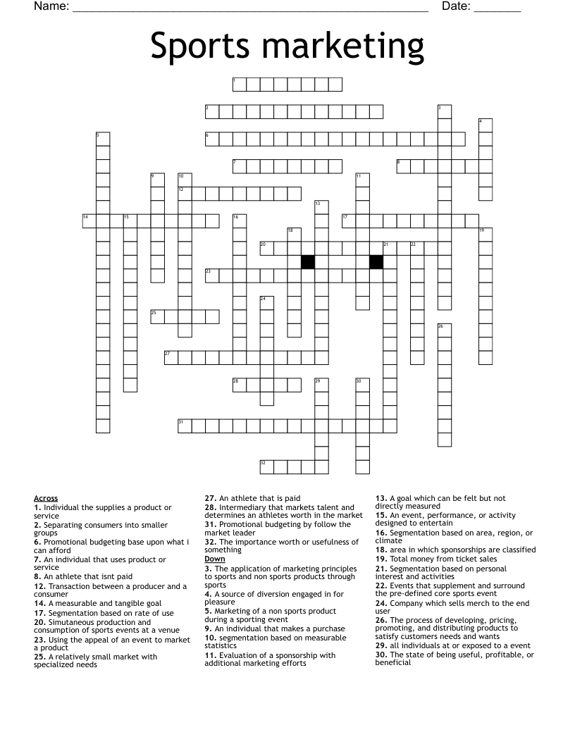 Sports Marketing Crossword WordMint