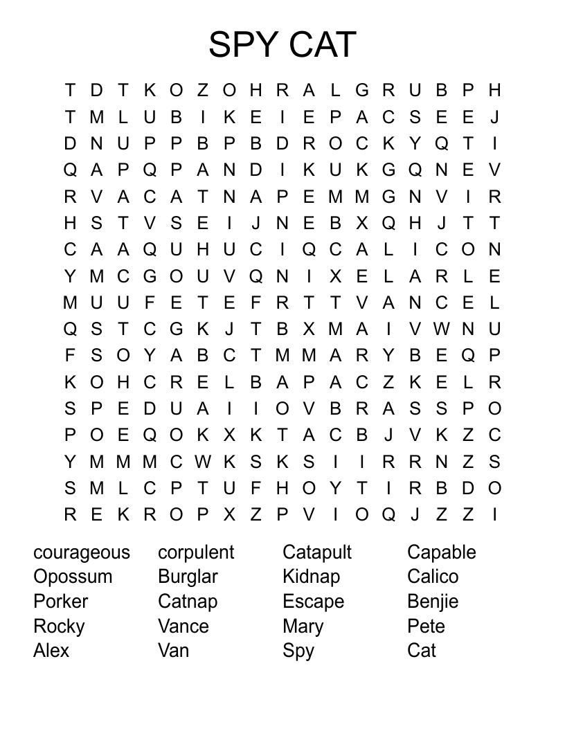 SPY CAT Word Search WordMint