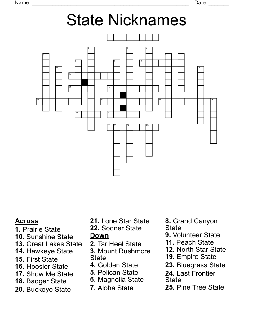 State Nicknames 2 Crossword WordMint
