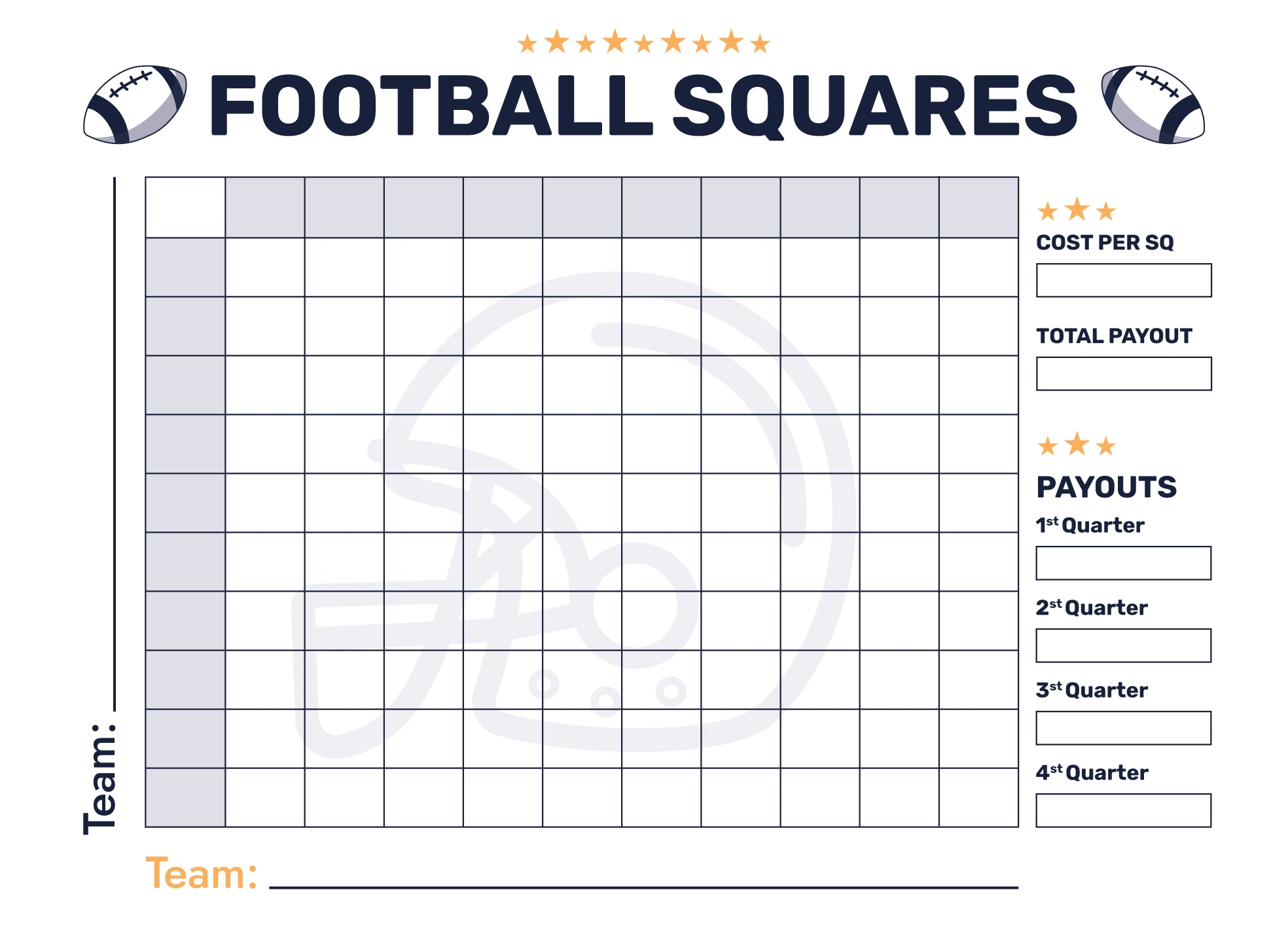 Super Bowl 100 Squares Free Google Docs Template Gdoc io
