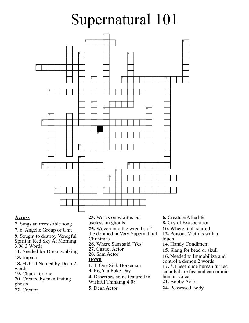 Supernatural 101 Crossword WordMint