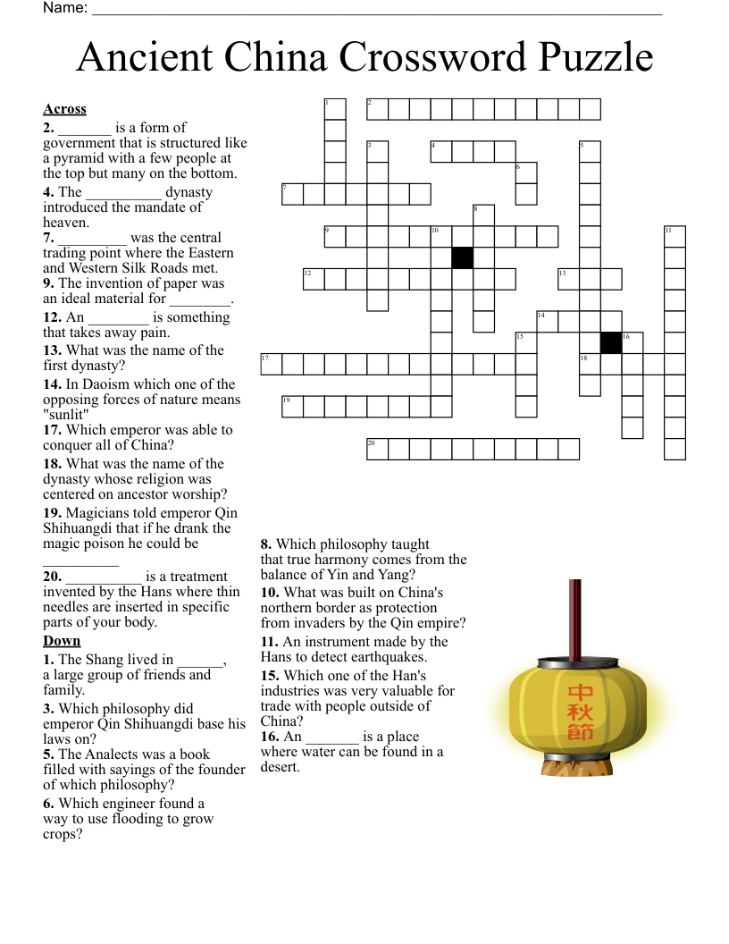 Tang Dynasty Crossword WordMint
