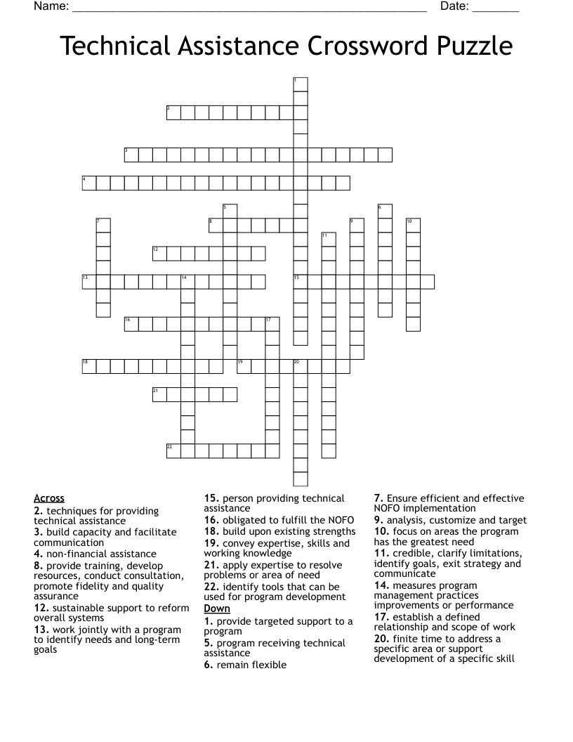 Technical Assistance Crossword Puzzle WordMint Technical Assistance Crossword Puzzle WordMint