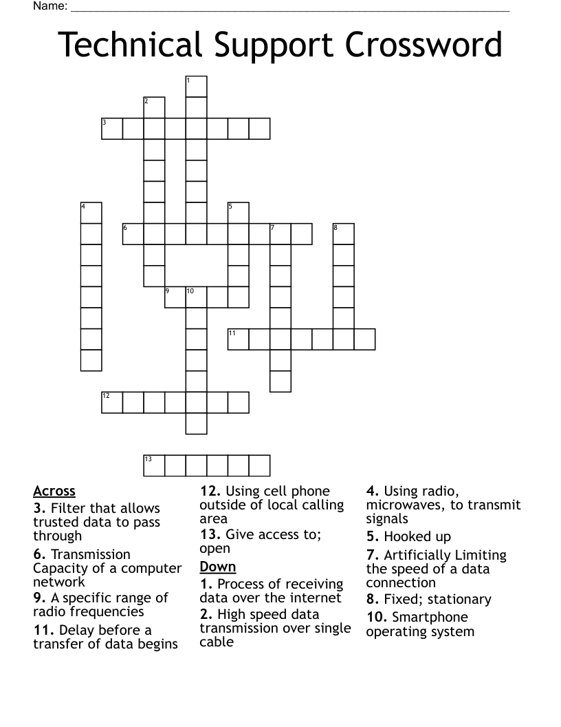 Technical Support Crossword WordMint
