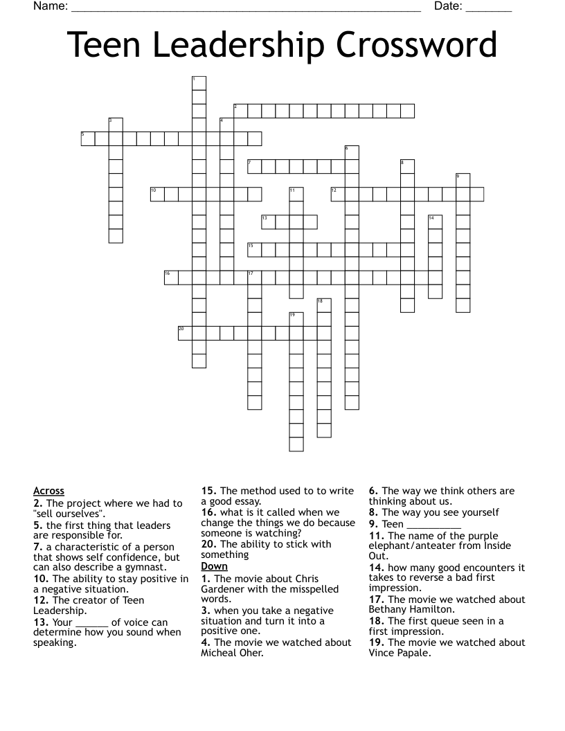 Teen Leadership Crossword WordMint
