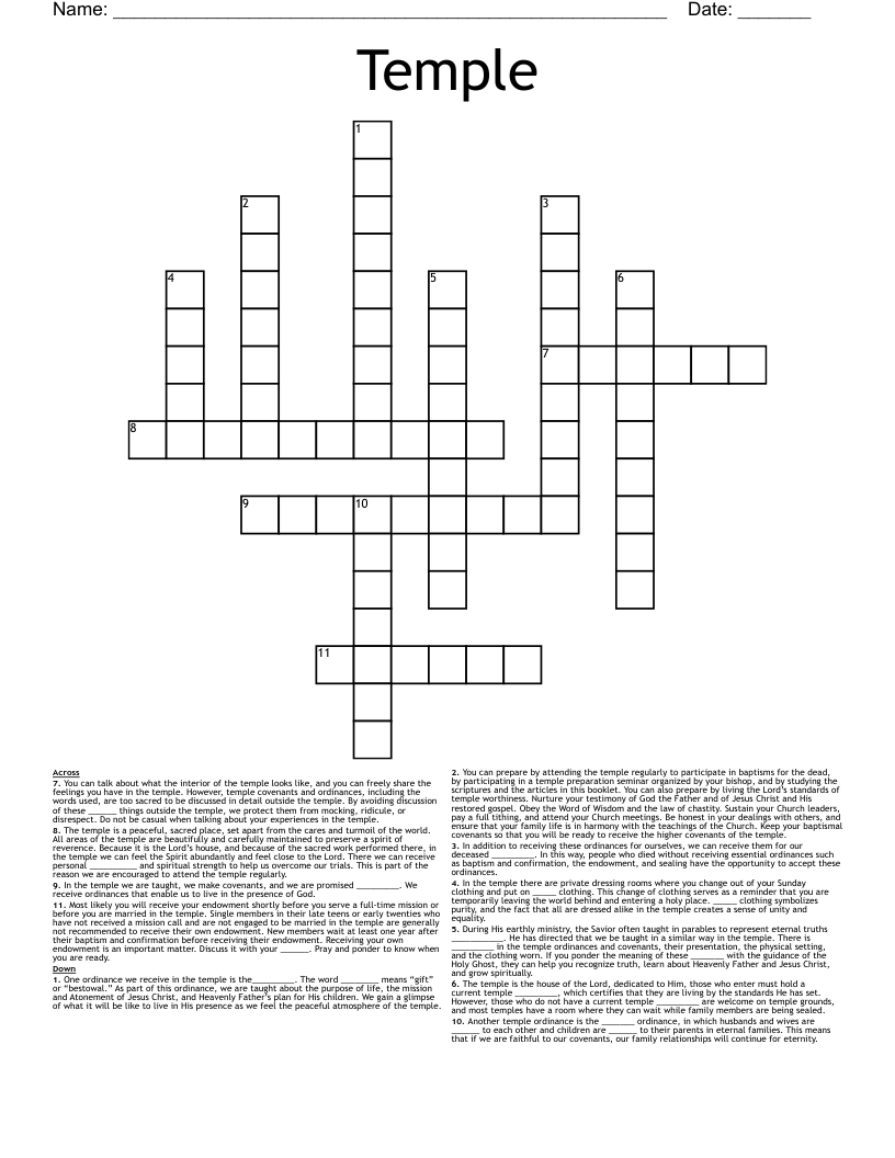 Temple Crossword WordMint
