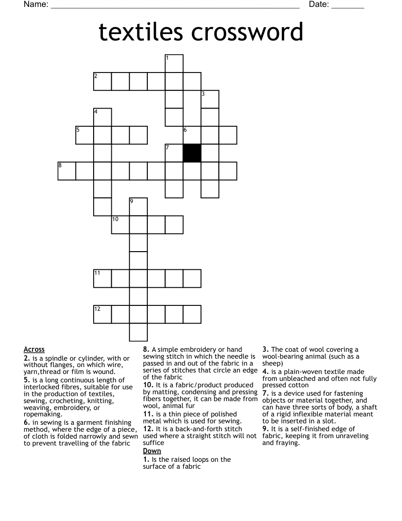 Textiles Crossword WordMint