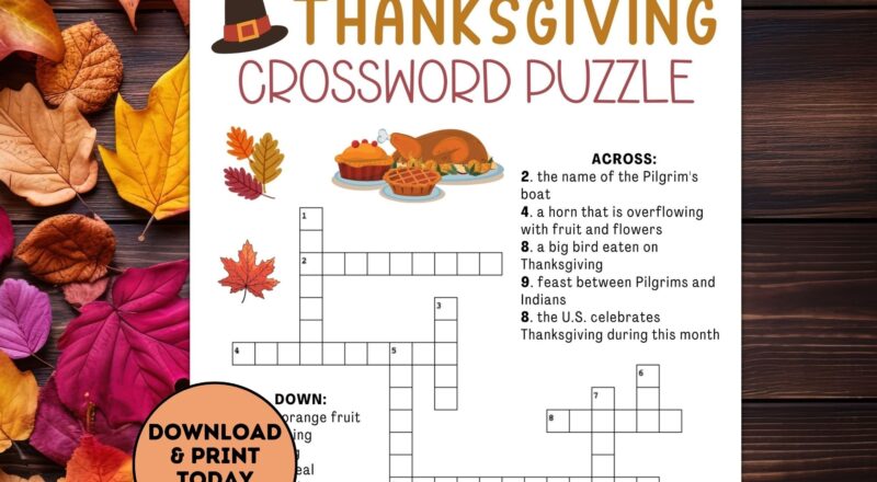 Thanksgiving Crossword Puzzle Thanksgiving Kids Table Games Thanksgiving Printable Games Party Games Friendsgiving Room Party Etsy