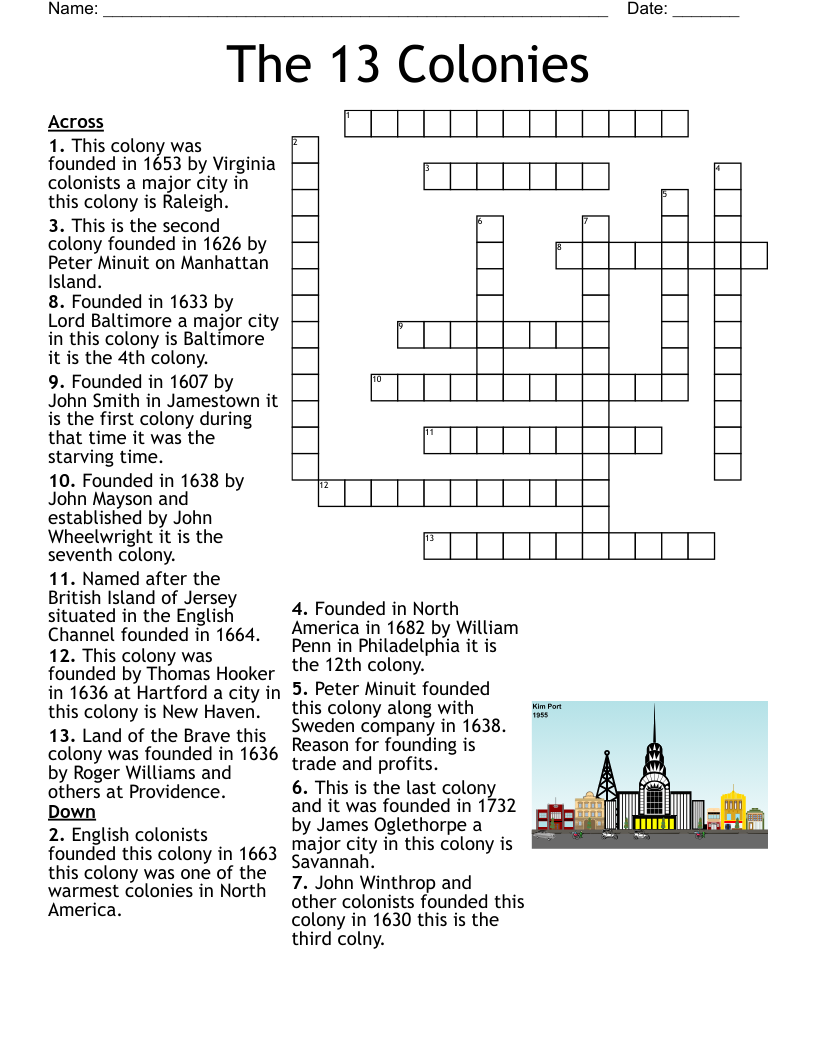 The 13 Colonies Crossword WordMint The 13 Colonies Crossword WordMint