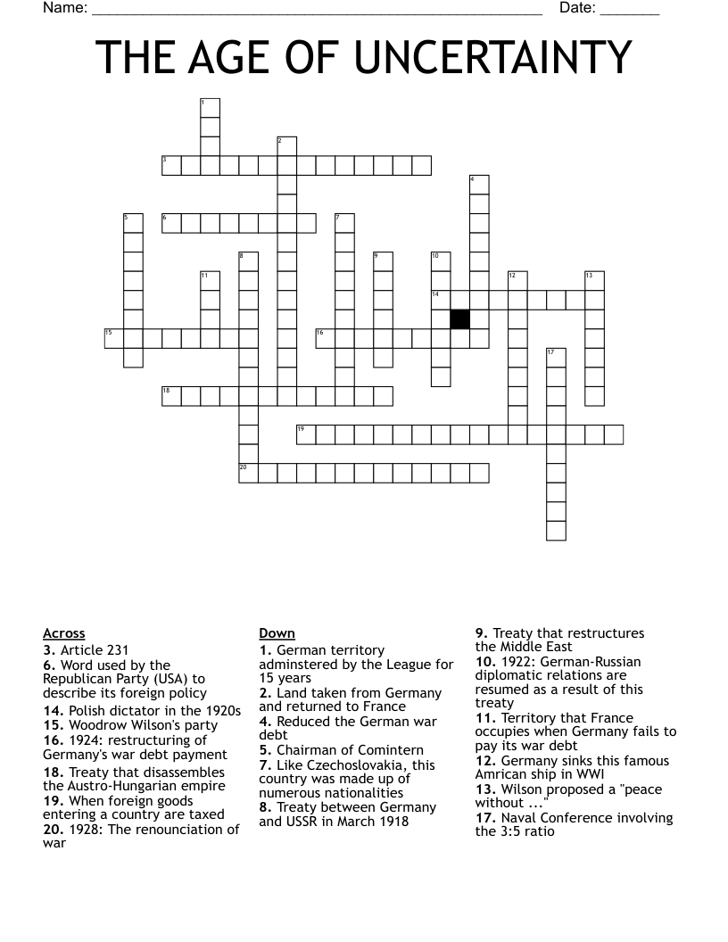 THE AGE OF UNCERTAINTY Crossword WordMint