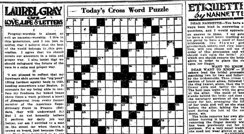 The Chronicle s First Crossword Puzzle From 1924 Ages Poorly