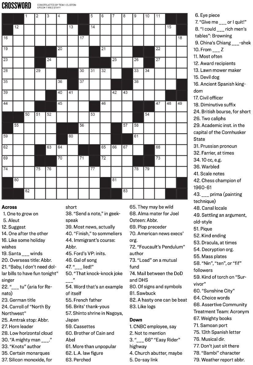 The Epoch Times On X Can You Solve Today s Crossword Play Here Https t co QECtzsorQm Https t co Ae3OaqJjB1 X