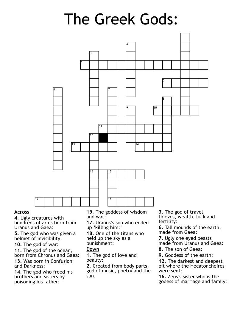 The Greek Gods Crossword WordMint