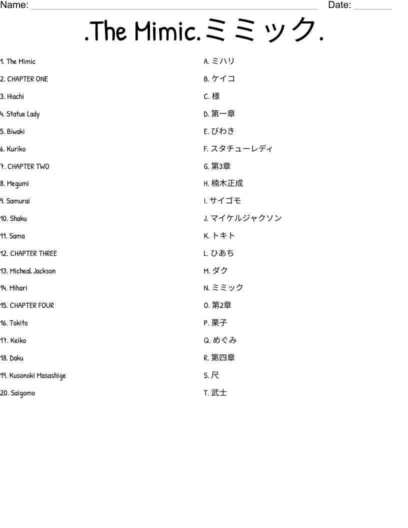 The Mimic Worksheet WordMint