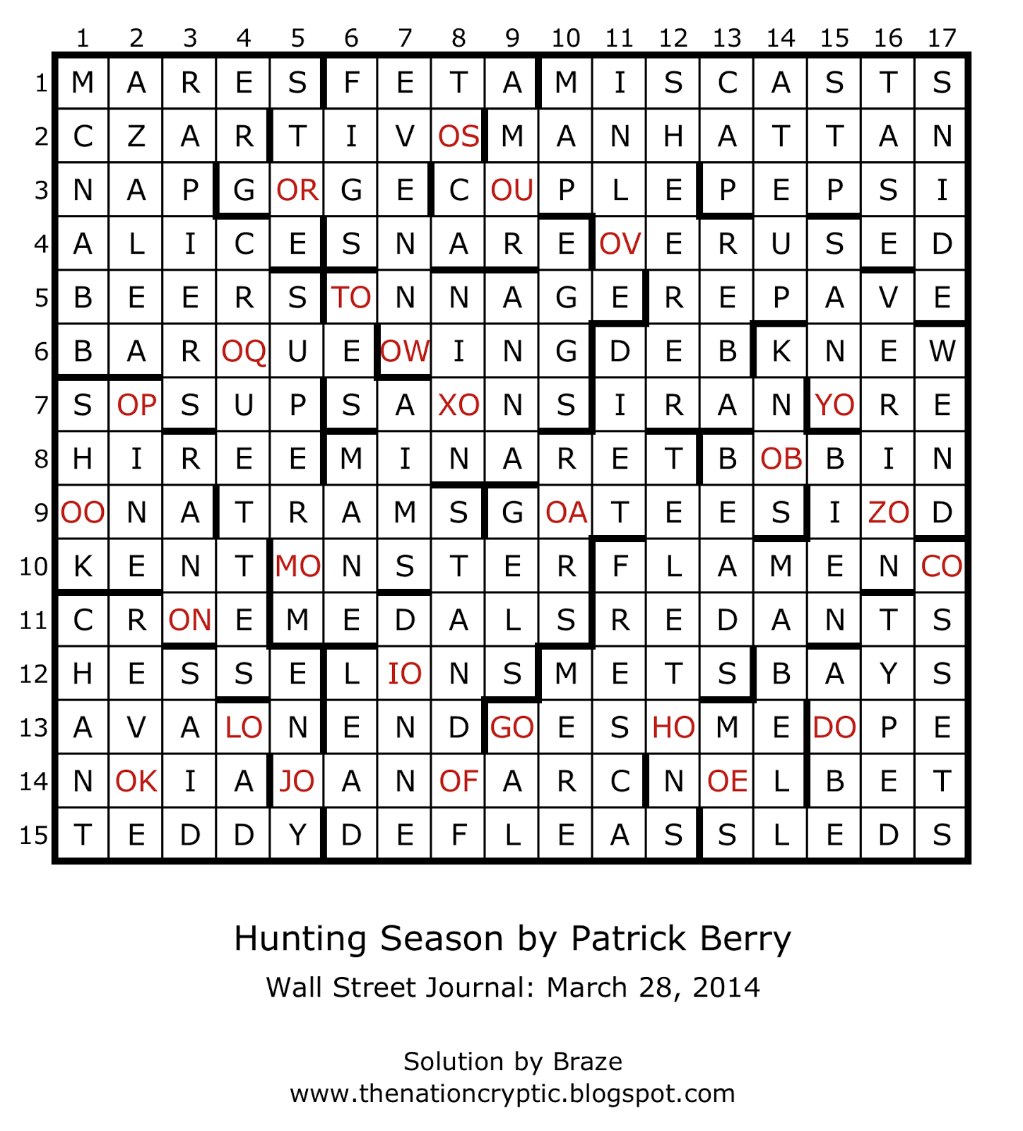 The Nation Cryptic Crossword Forum WSJ Solution March 28 2015  The Nation Cryptic Crossword Forum WSJ Solution March 28 2015