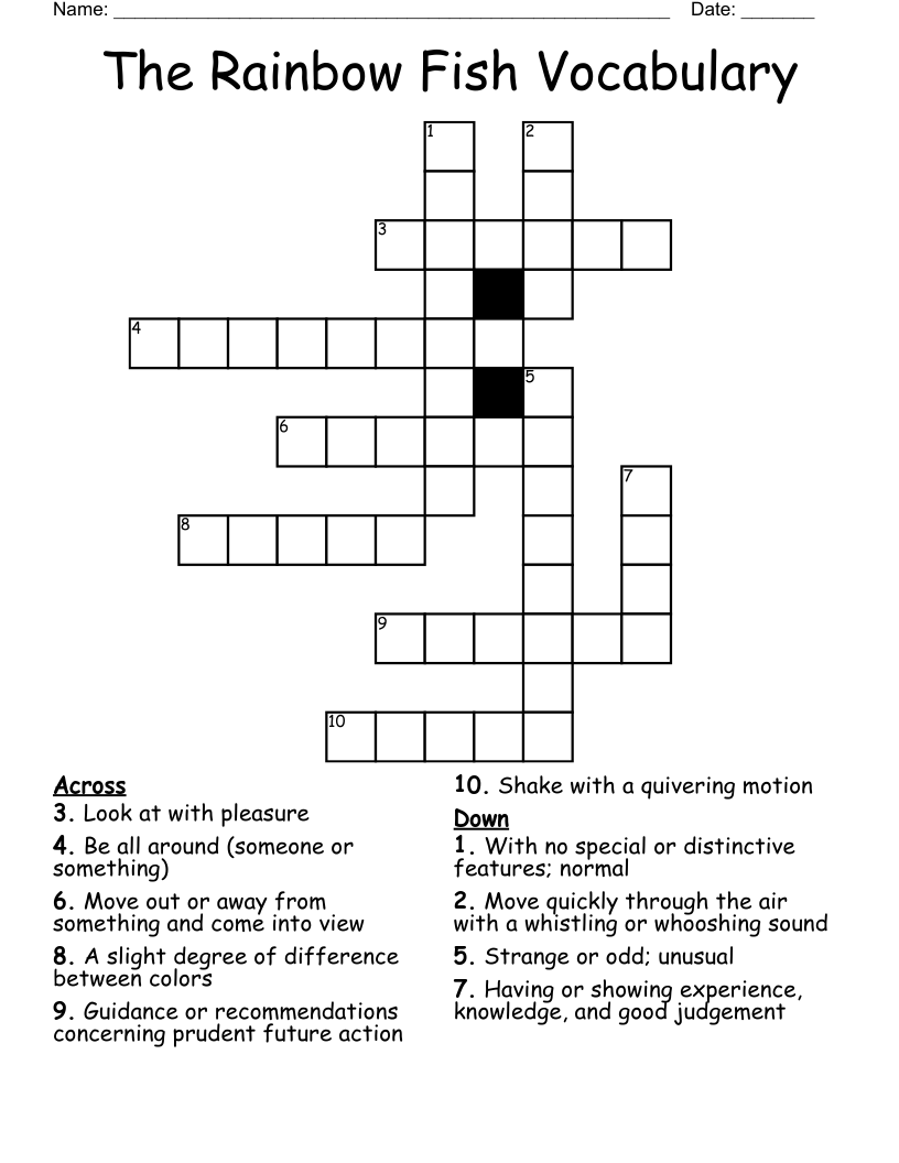 The Rainbow Fish Vocabulary Crossword WordMint