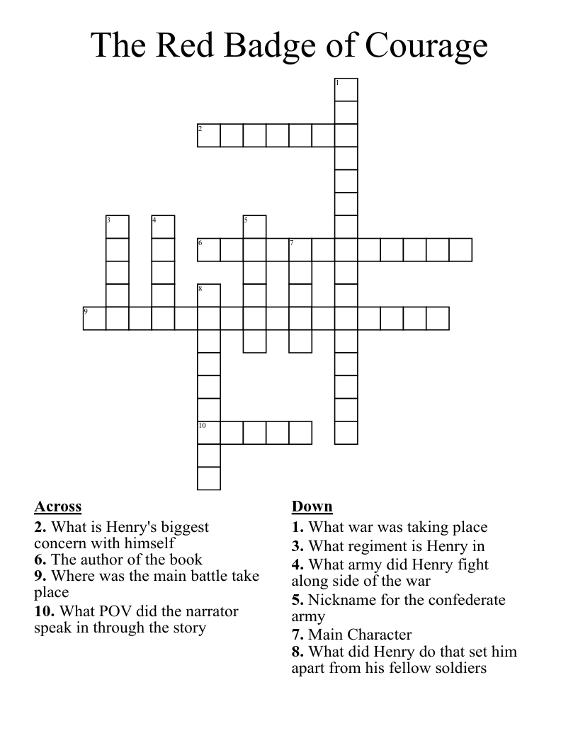 The Red Badge Of Courage Crossword WordMint
