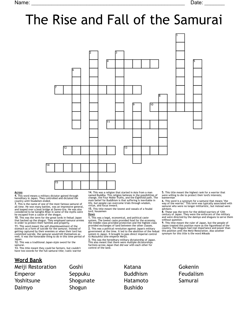 The Rise And Fall Of The Samurai Crossword WordMint