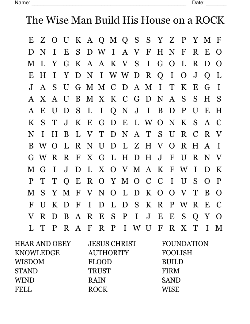 The Wise Man Build His House On A ROCK Word Search WordMint The Wise Man Build His House On A ROCK Word Search WordMint