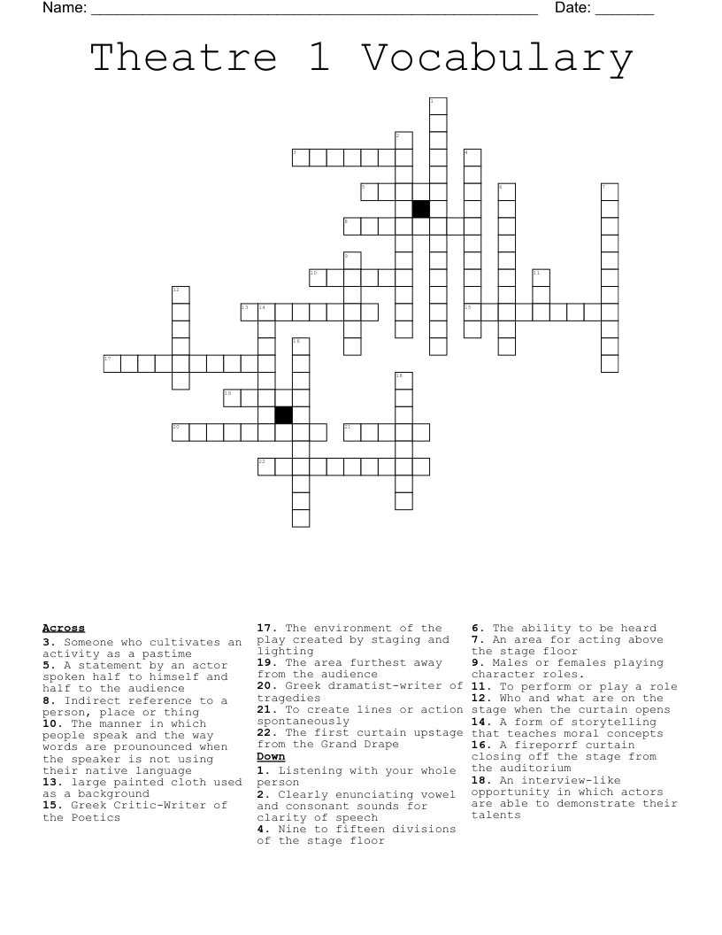 Theatre 1 Vocabulary Crossword WordMint