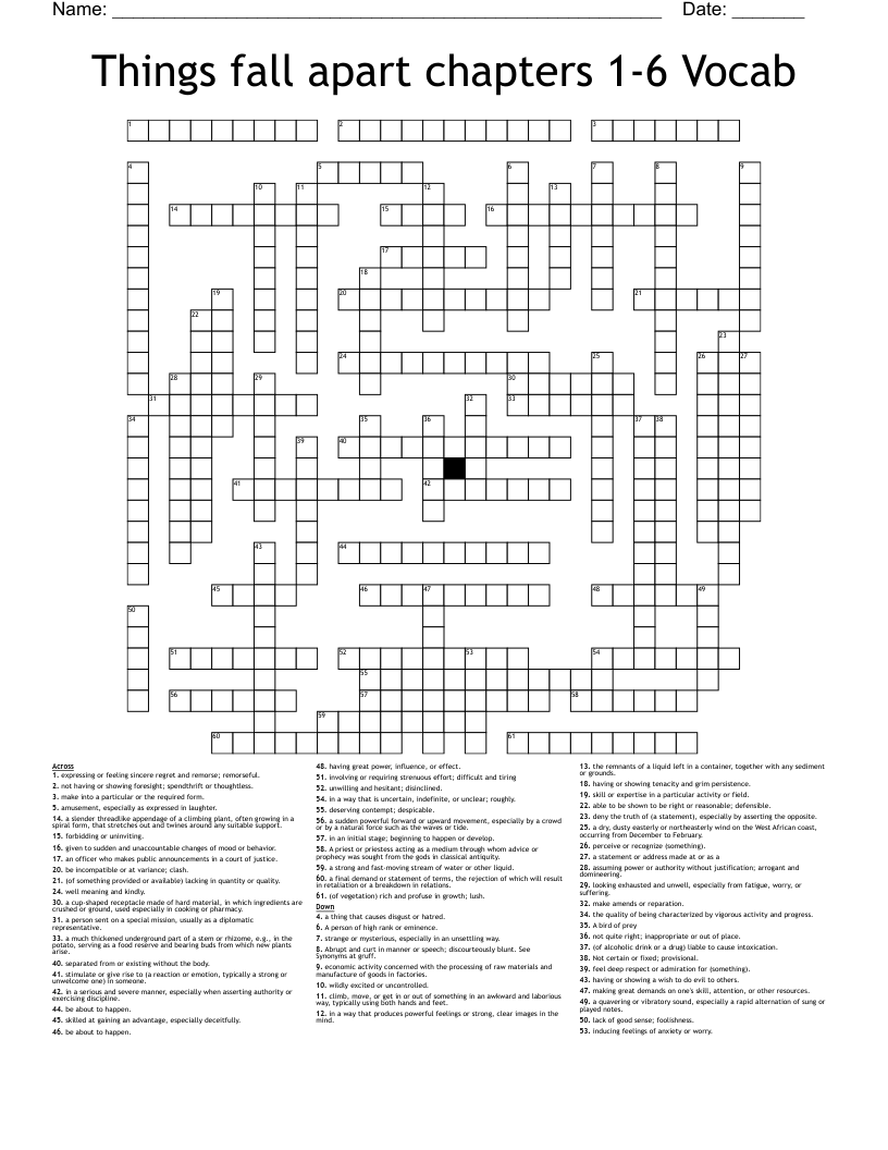 Things Fall Apart Chapters 1 6 Vocab Crossword WordMint