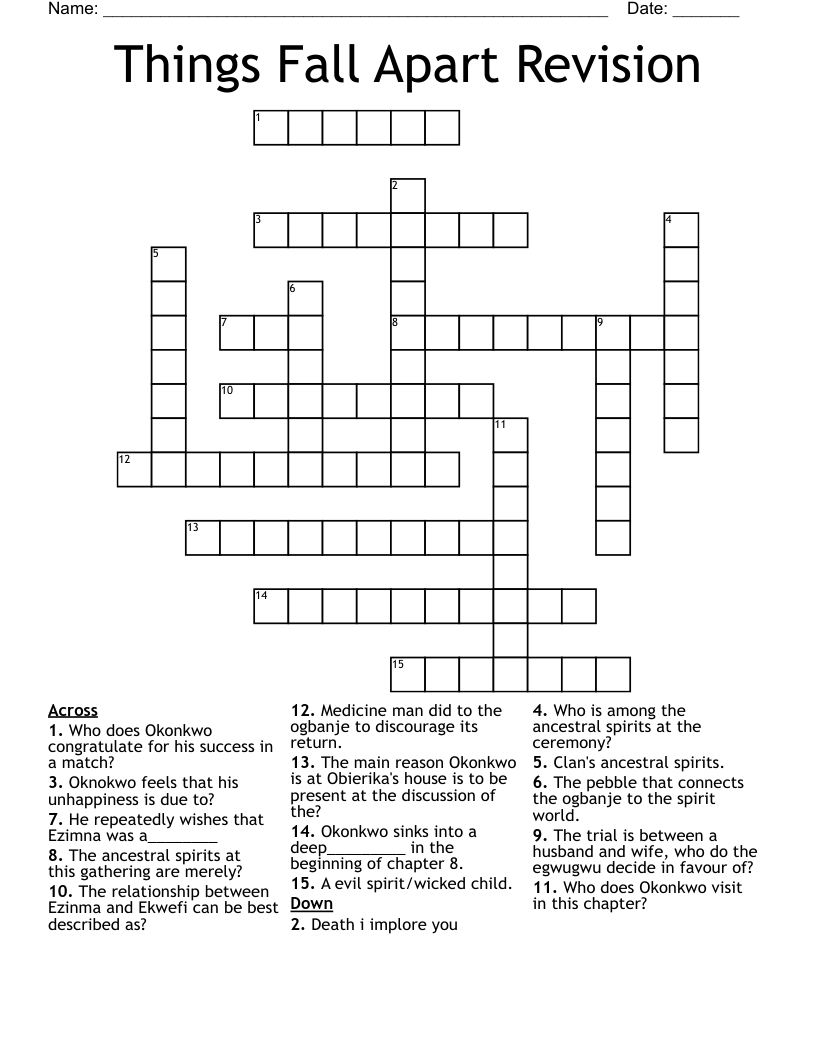 Things Fall Apart Revision Crossword WordMint