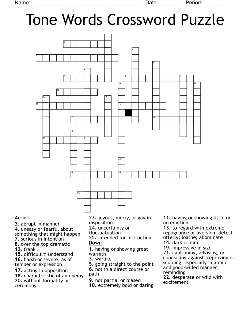 Tone Words Crossword Puzzle WordMint