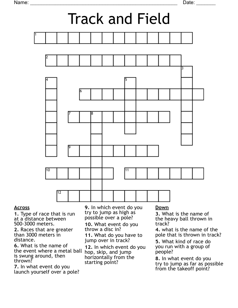 Track And Field Crossword WordMint Track And Field Crossword WordMint