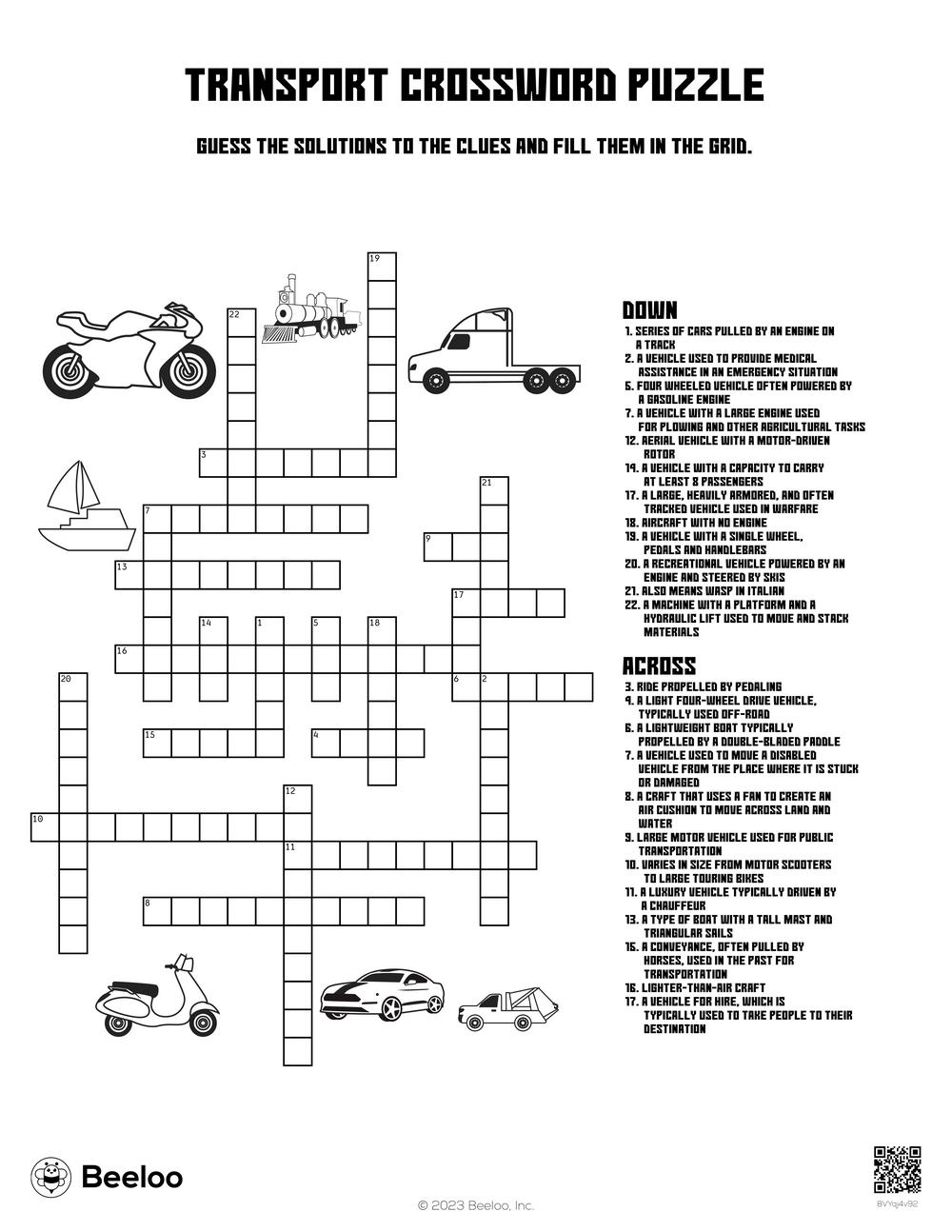 Transport Crossword Puzzle Beeloo Printable Crafts And Activities For Kids Transport Crossword Puzzle Beeloo Printable Crafts And Activities For Kids