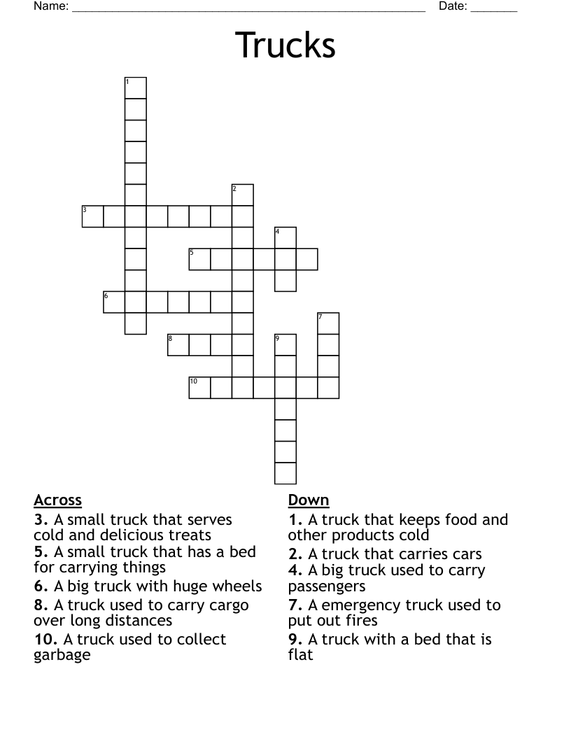 Trucks Crossword WordMint Trucks Crossword WordMint