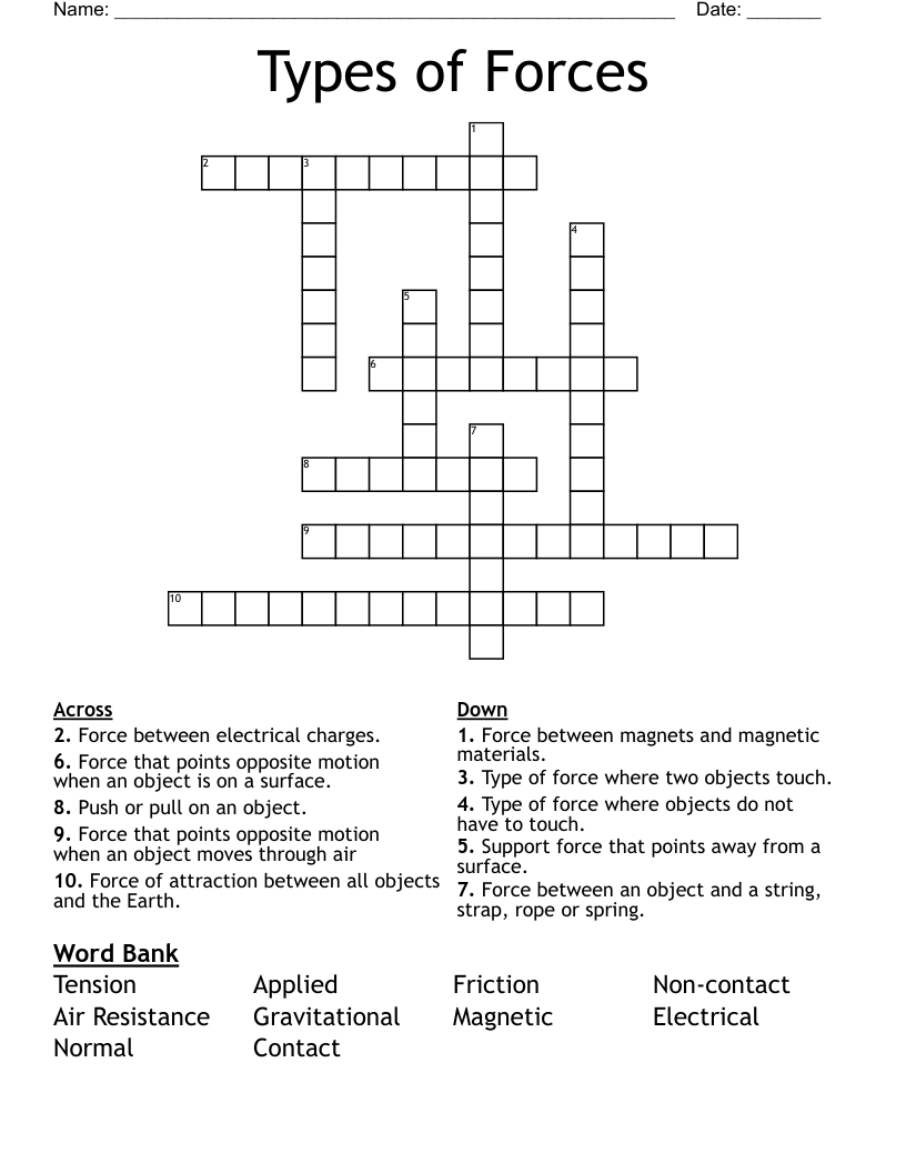 Types Of Forces Crossword WordMint Types Of Forces Crossword WordMint