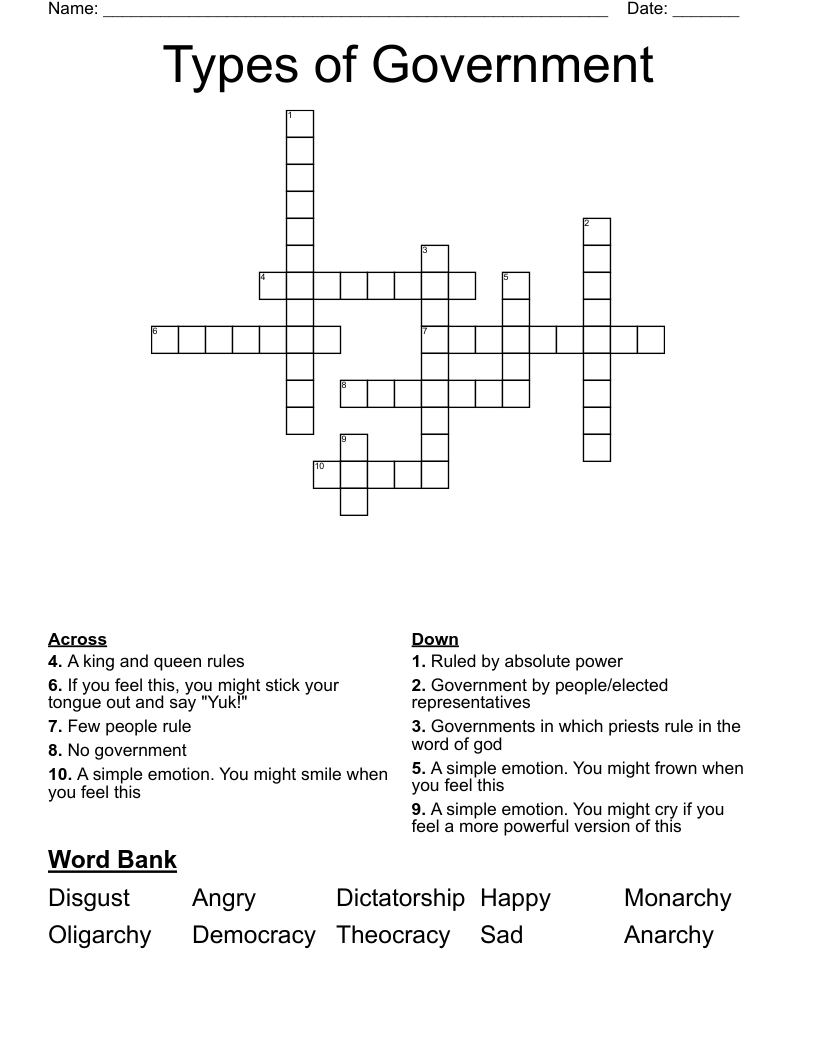 Types Of Government Crossword WordMint