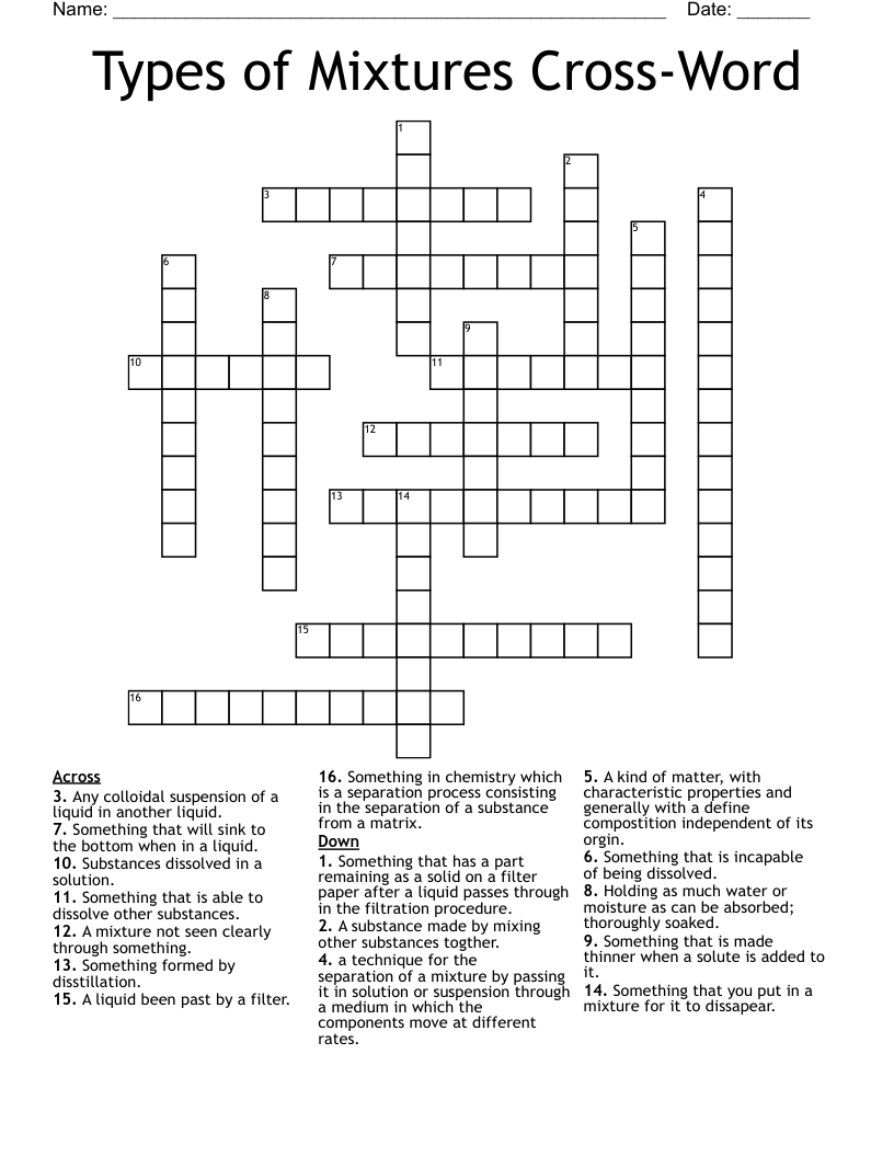 Types Of Mixtures Cross Word Crossword WordMint