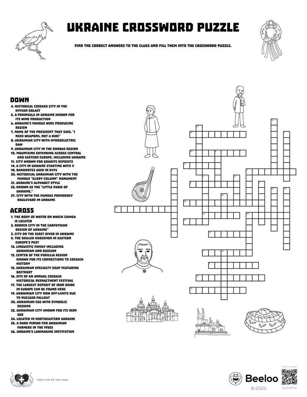 Ukraine Crossword Puzzle Beeloo Printable Crafts And Activities For Kids