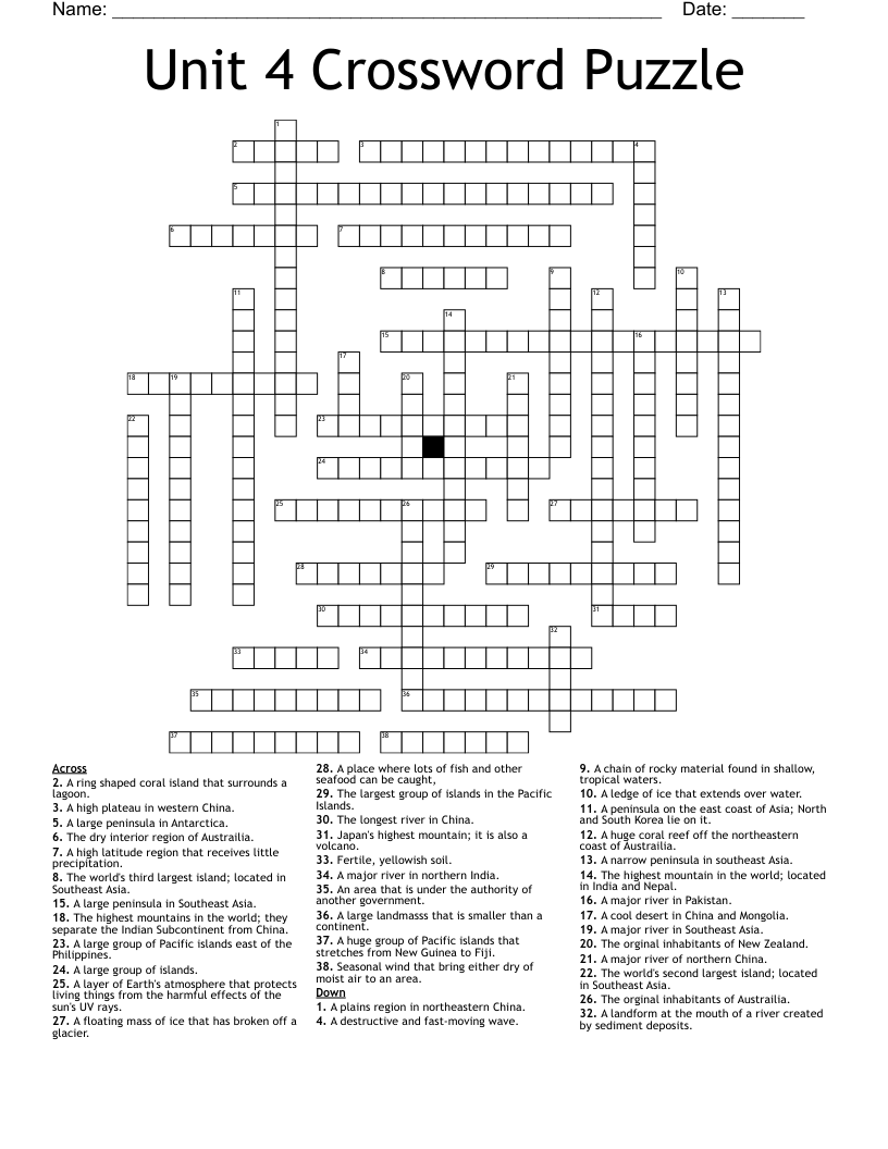 Unit 4 Crossword Puzzle WordMint