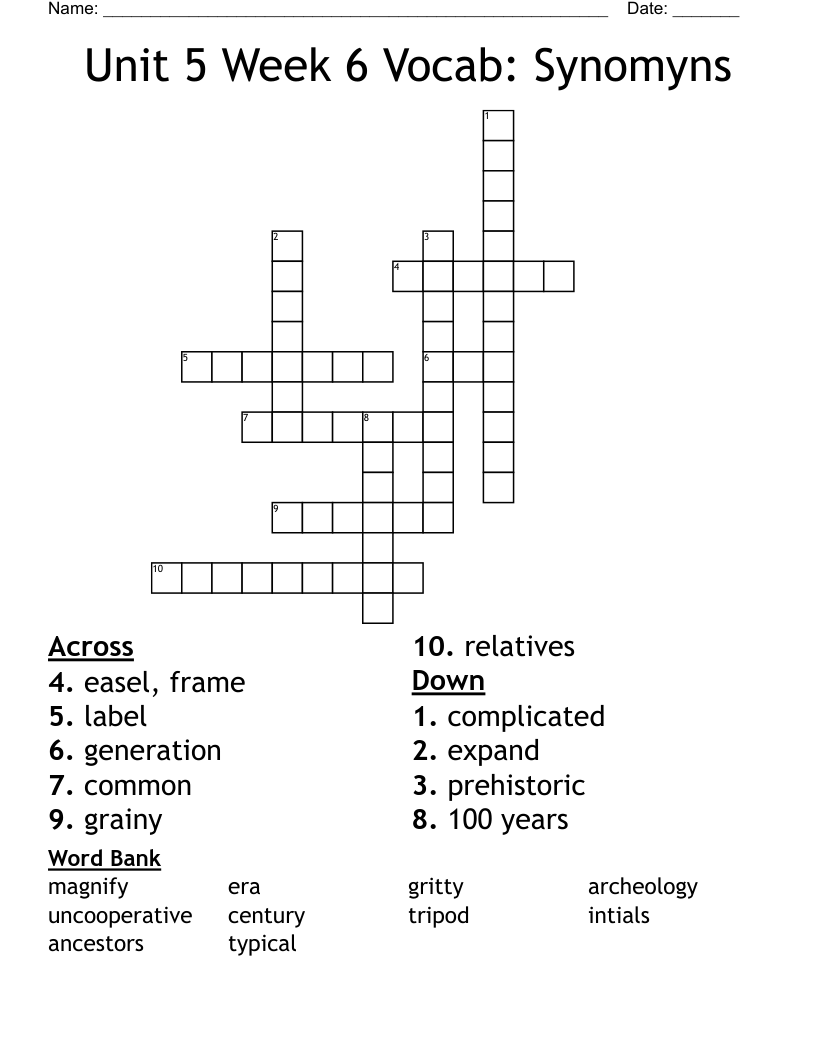 Unit 5 Week 6 Vocab Synomyns Crossword WordMint Unit 5 Week 6 Vocab Synomyns Crossword WordMint