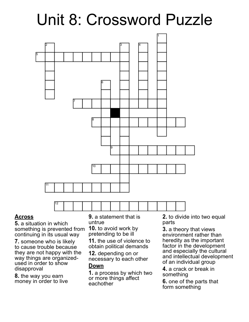 Unit 8 Crossword Puzzle WordMint Unit 8 Crossword Puzzle WordMint