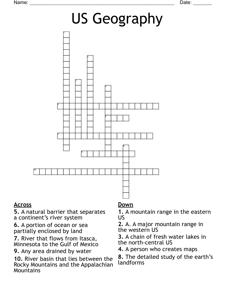 US Geography Crossword WordMint