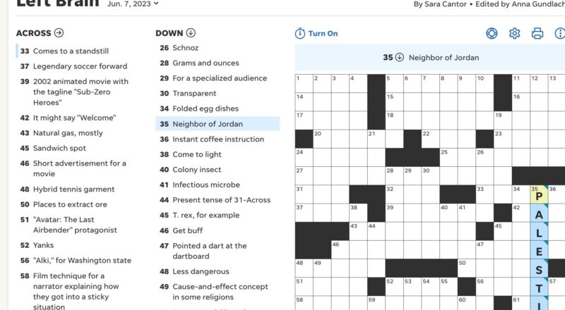 USA Today Crossword Calls Palestine A Jordan Neighbor JNS