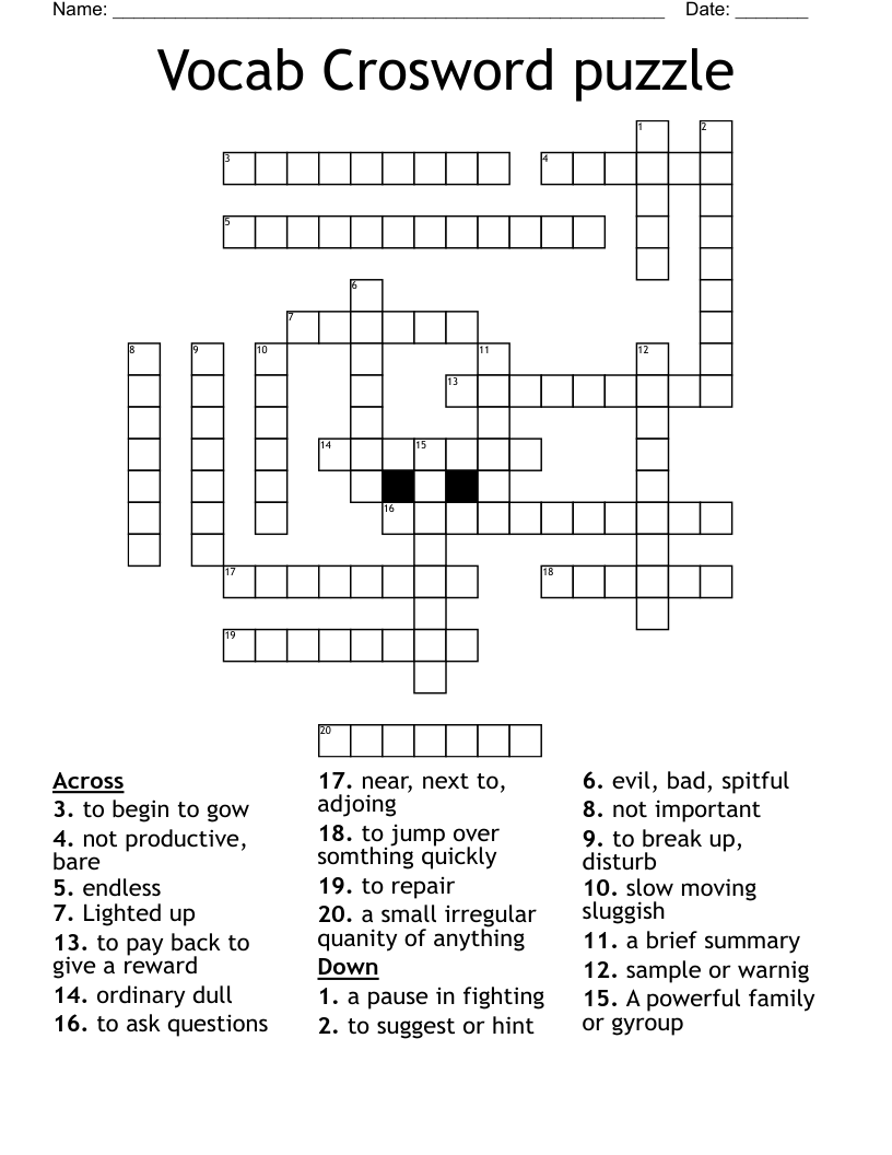 Vocab Crosword Puzzle Crossword WordMint