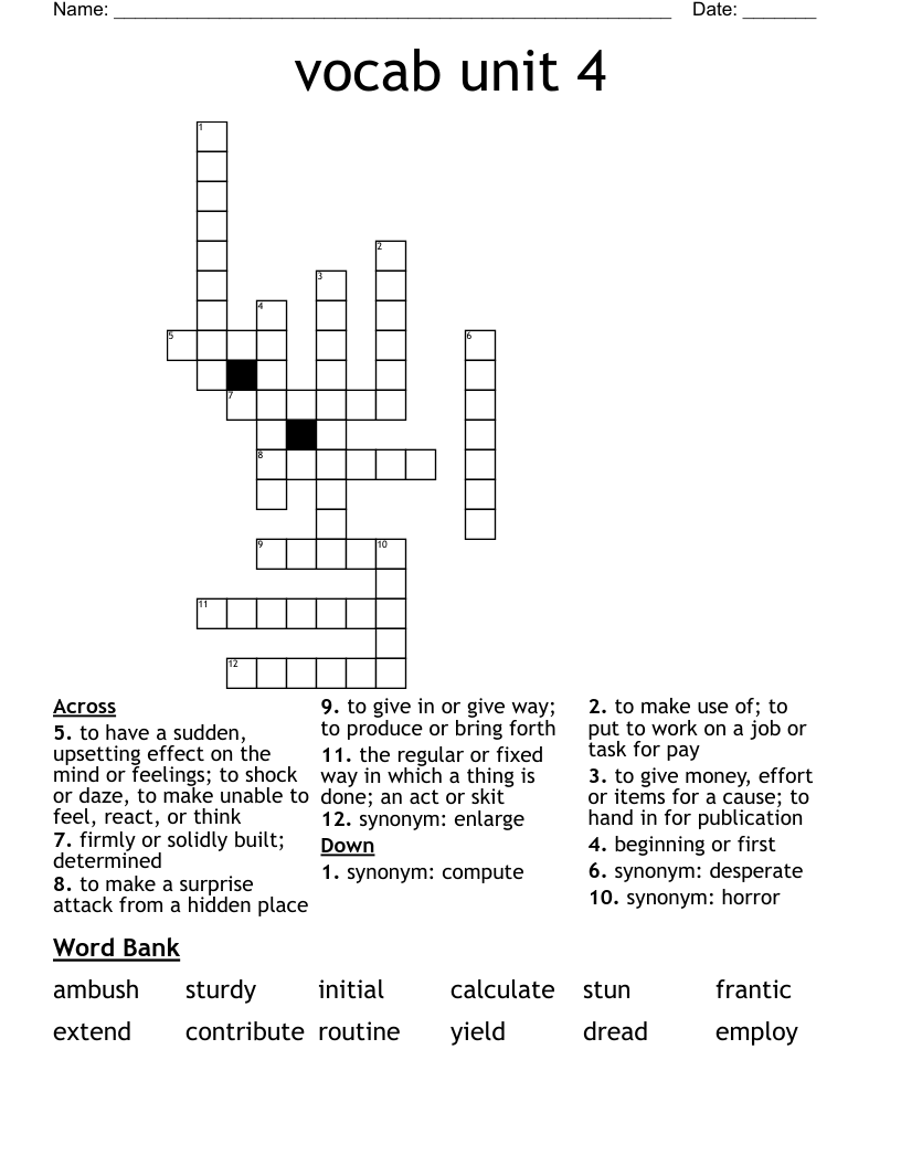 Vocab Unit 4 Crossword WordMint