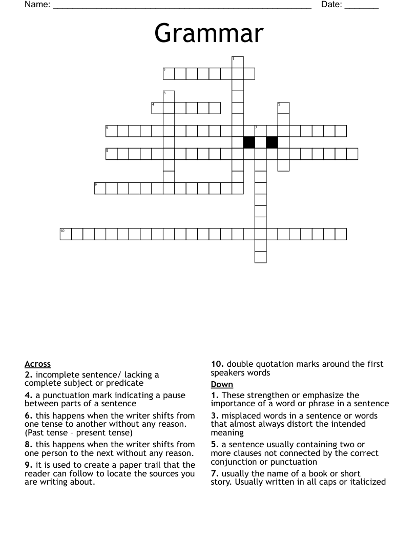 Vocabulary 1 Crossword WordMint