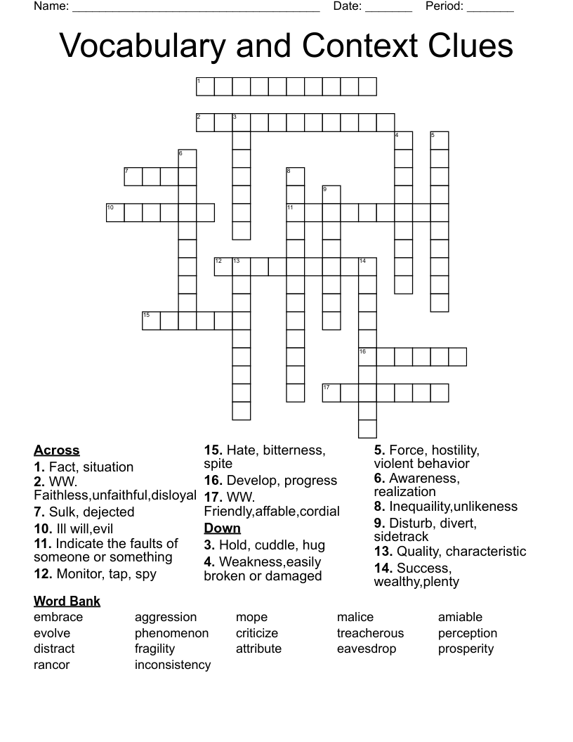 Vocabulary And Context Clues Crossword WordMint Vocabulary And Context Clues Crossword WordMint