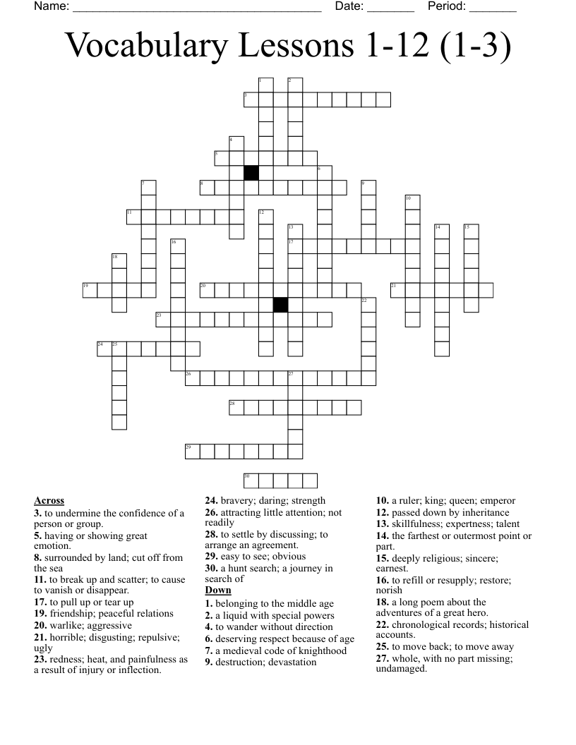 Vocabulary Lessons 1 12 1 3 Crossword WordMint