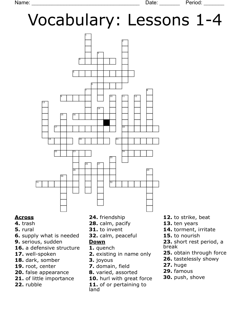 Vocabulary Lessons 1 4 Crossword WordMint Vocabulary Lessons 1 4 Crossword WordMint